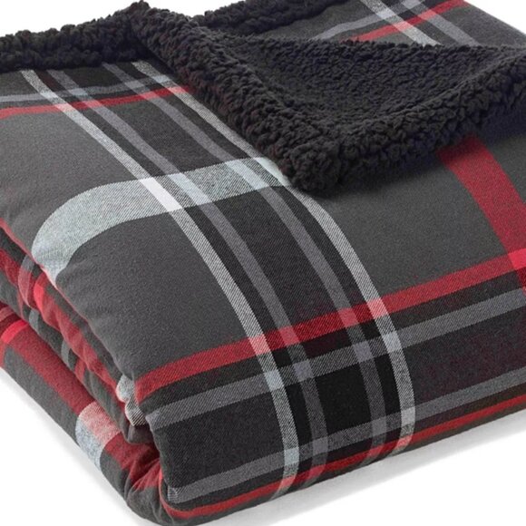 Eddie Bauer Plush Sherpa Fleece Throw Reversible Cozy Plaid Flannel Blanket NEW - Picture 1 of 6